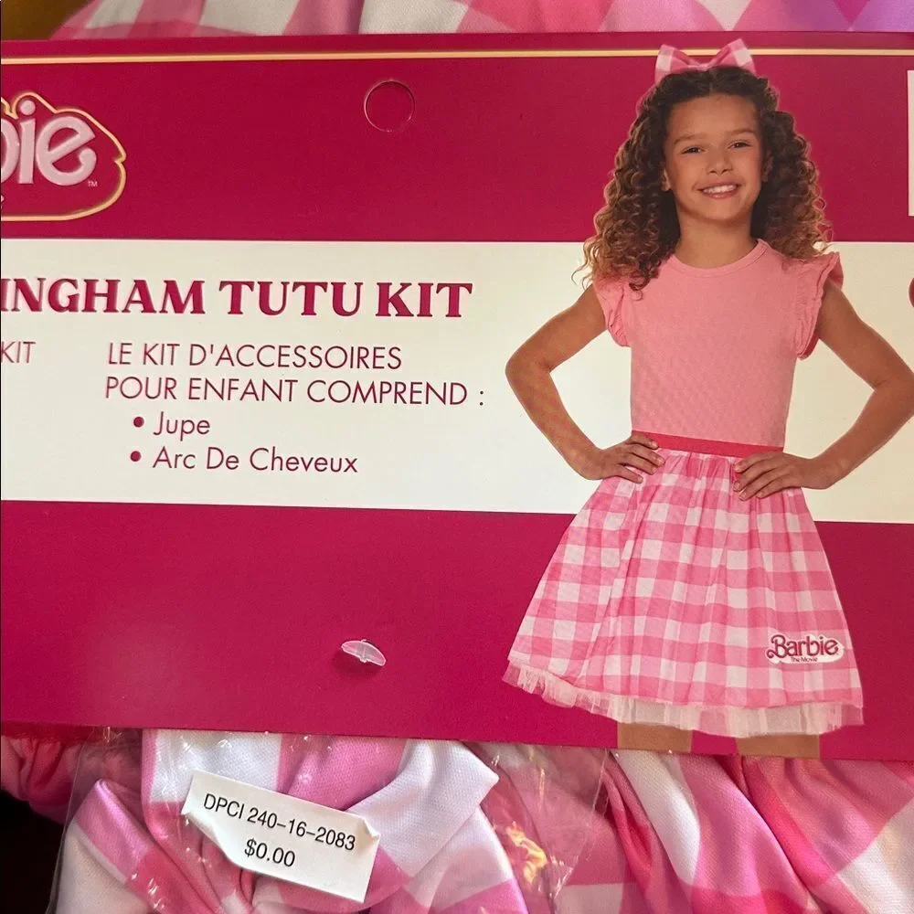 Barbie Gingham Tutu Kit Pink L/XL Checkered Pink Costume